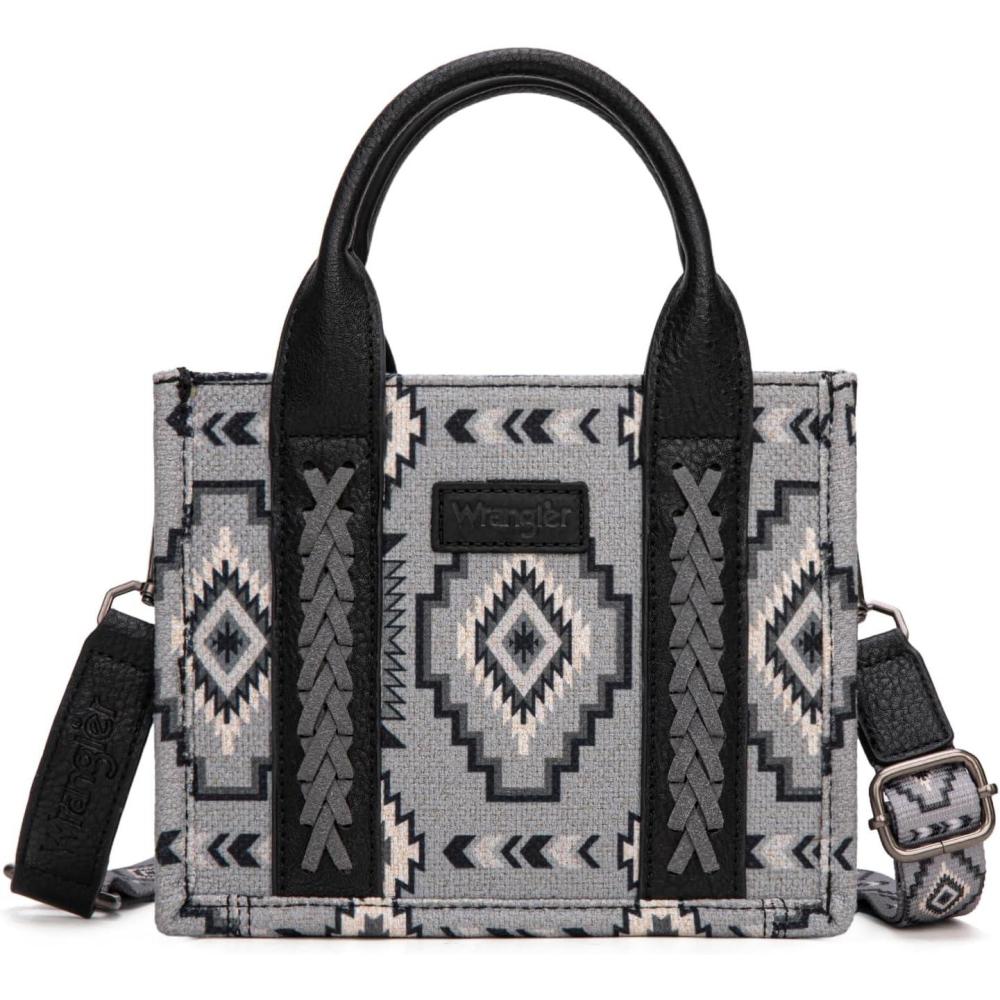 imageWrangler Mini Aztec Tote Bag for Women Boho Small Top Handle Purse with Adjustable StrapBoho Black
