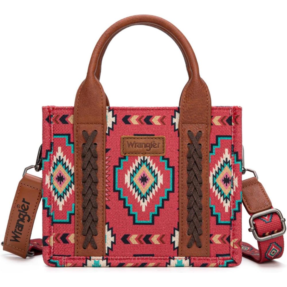 imageWrangler Mini Aztec Tote Bag for Women Boho Small Top Handle Purse with Adjustable StrapBoho Burgundy Red