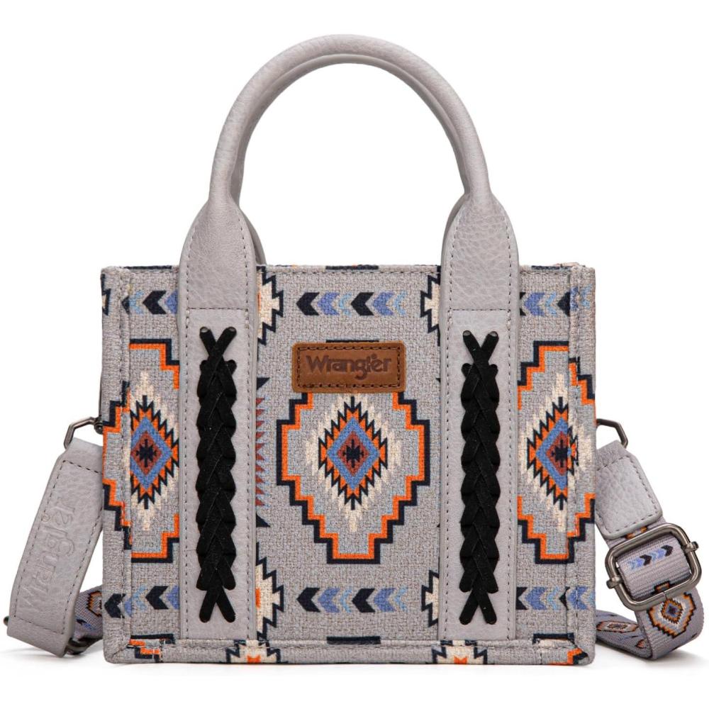imageWrangler Mini Aztec Tote Bag for Women Boho Small Top Handle Purse with Adjustable StrapBoho Grey