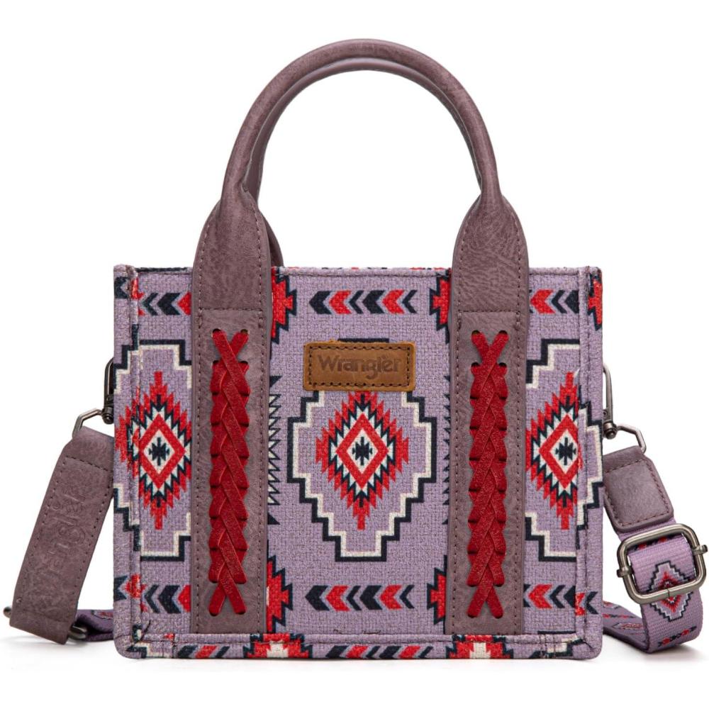 imageWrangler Mini Aztec Tote Bag for Women Boho Small Top Handle Purse with Adjustable StrapBoho Purple