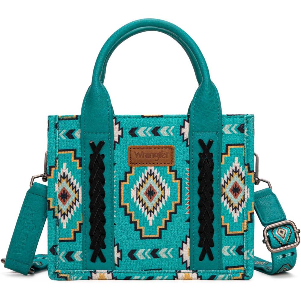 imageWrangler Mini Aztec Tote Bag for Women Boho Small Top Handle Purse with Adjustable StrapBoho Turquoise
