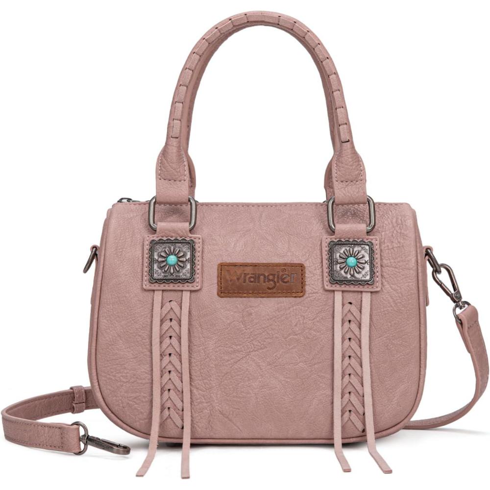 imageWrangler Satchel Bag Fringe Crossbody Purse Turquoise Top Handle Shoulder Bag with Detachable StrapPink