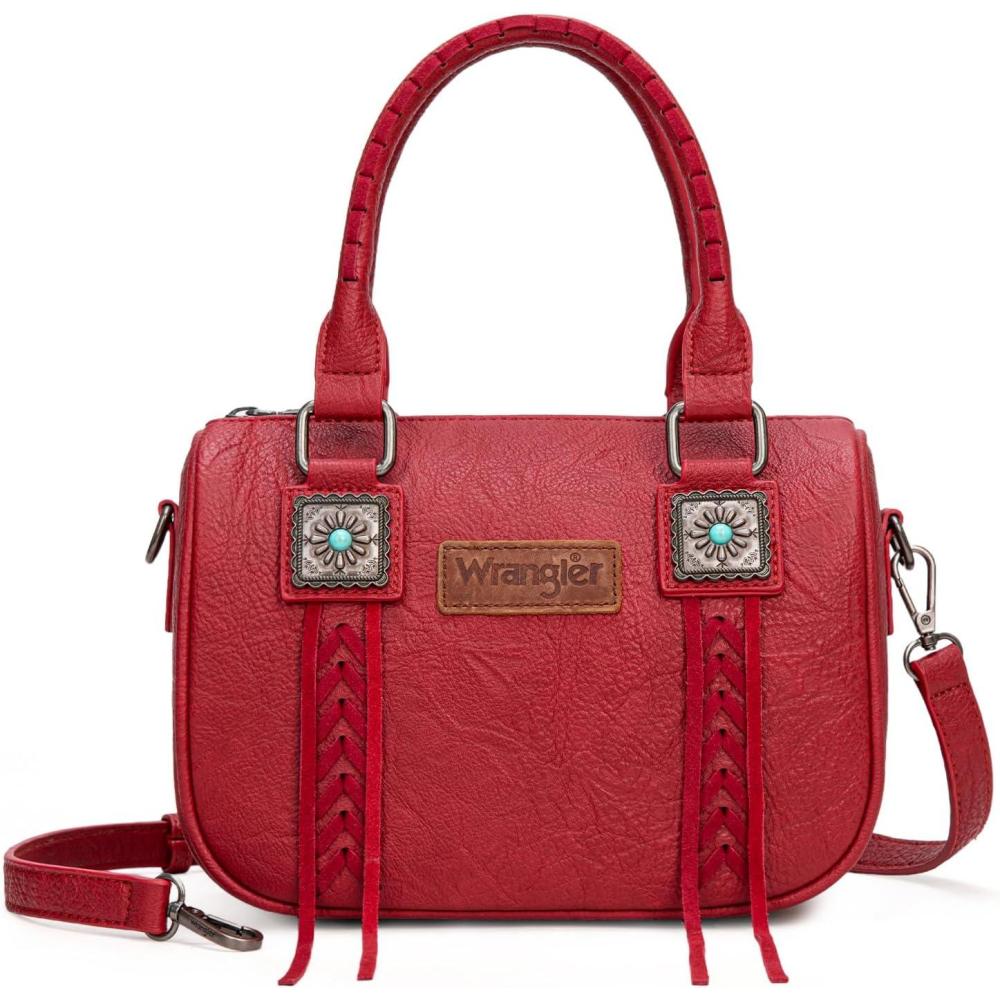 imageWrangler Satchel Bag Fringe Crossbody Purse Turquoise Top Handle Shoulder Bag with Detachable StrapRed