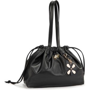 MONTANA WEST x Lee Drawstring Crossbody Bag for Women, PU Leather Small Vintage Dustbag Style Shoulder Bag Purse(Black)