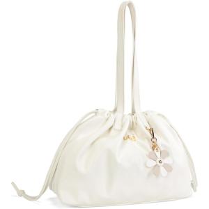 MONTANA WEST x Lee Drawstring Crossbody Bag for Women, PU Leather Small Vintage Dustbag Style Shoulder Bag Purse(Off-white)