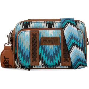 Wrangler Aztec Crossbody Bag for Women Multi Pocket Shoulder Bag Boho Cross Body Wallet Purse(Aztec-jean)
