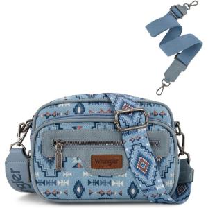 Wrangler Aztec Crossbody Bags for Women Crossbody Purse Shoulder Handbag Crossover Bag with Two Replaceable Strap(Jean)