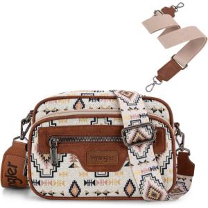 Wrangler Aztec Crossbody Bags for Women Crossbody Purse Shoulder Handbag Crossover Bag with Two Replaceable Strap(Khaki)