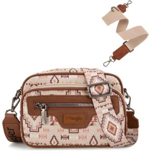 Wrangler Aztec Crossbody Bags for Women Crossbody Purse Shoulder Handbag Crossover Bag with Two Replaceable Strap(Light Brown)