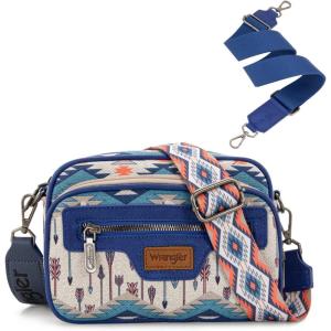 Wrangler Aztec Crossbody Bags for Women Crossbody Purse Shoulder Handbag Crossover Bag with Two Replaceable Strap(Navy)