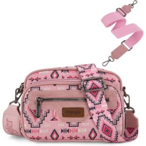 Wrangler Aztec Crossbody Bags for Women Crossbody Purse Shoulder Handbag Crossover Bag with Two Replaceable Strap(Pink)