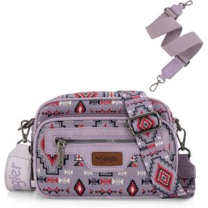 Wrangler Aztec Crossbody Bags for Women Crossbody Purse Shoulder Handbag Crossover Bag with Two Replaceable Strap(Purple)