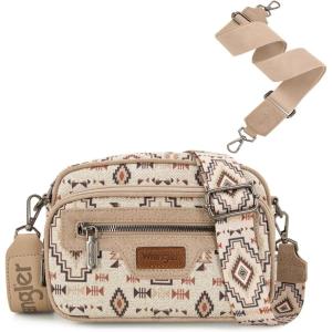 Wrangler Aztec Crossbody Bags for Women Crossbody Purse Shoulder Handbag Crossover Bag with Two Replaceable Strap(Tan)
