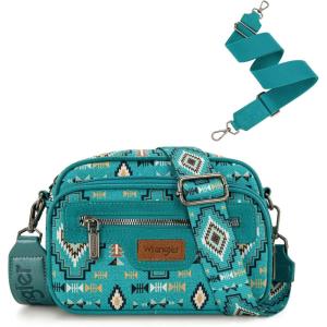 Wrangler Aztec Crossbody Bags for Women Crossbody Purse Shoulder Handbag Crossover Bag with Two Replaceable Strap(Turquoise)