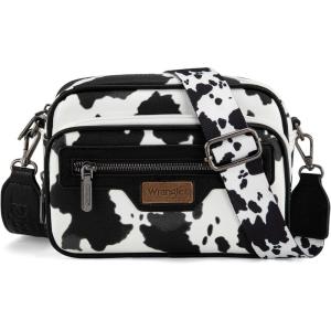 Wrangler Crossbody Bag for Women Multi Pocket Crossover Bag Shoulder Pursea with Adjustable Strap(A-cow Print Black)