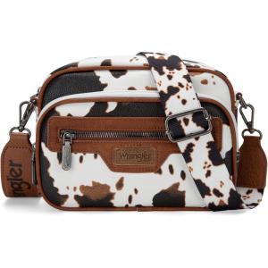 Wrangler Crossbody Bag for Women Multi Pocket Crossover Bag Shoulder Pursea with Adjustable Strap(A-cow Print Brown)