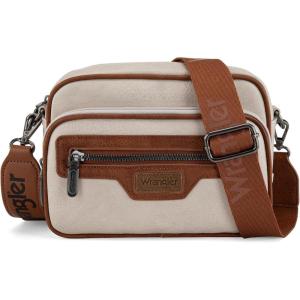 Wrangler Crossbody Bag for Women Multi Pocket Crossover Bag Shoulder Pursea with Adjustable Strap(Beige/Brown)