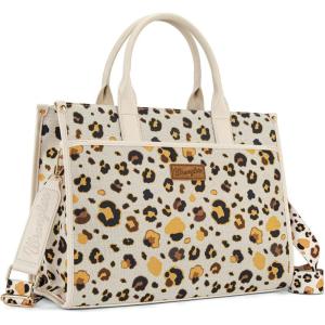Wrangler Laptop Bag 15.6 Inch Large Tote Bag Leopard Womens Computer Bags Briefcase Bags for Work with Detachable Strap(Leopard Beige)