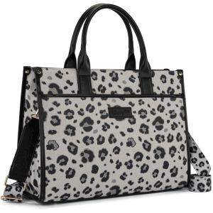 Wrangler Laptop Bag 15.6 Inch Large Tote Bag Leopard Womens Computer Bags Briefcase Bags for Work with Detachable Strap(Leopard Black)