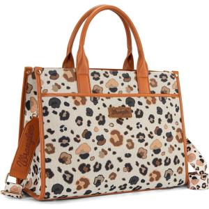 Wrangler Laptop Bag 15.6 Inch Large Tote Bag Leopard Womens Computer Bags Briefcase Bags for Work with Detachable Strap(Leopard Brown)