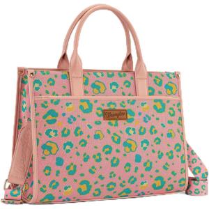 Wrangler Laptop Bag 15.6 Inch Large Tote Bag Leopard Womens Computer Bags Briefcase Bags for Work with Detachable Strap(Leopard Pink)