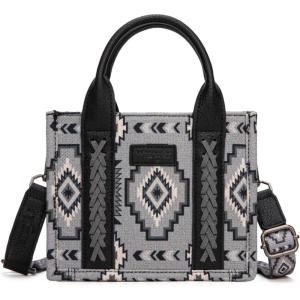 Wrangler Mini Aztec Tote Bag for Women Boho Small Top Handle Purse with Adjustable Strap(Boho Black)