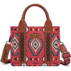 Wrangler Mini Aztec Tote Bag for Women Boho Small Top Handle Purse with Adjustable Strap(Boho Burgundy Red)