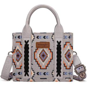 Wrangler Mini Aztec Tote Bag for Women Boho Small Top Handle Purse with Adjustable Strap(Boho Grey)