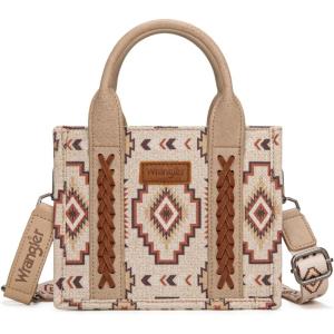 Wrangler Mini Aztec Tote Bag for Women Boho Small Top Handle Purse with Adjustable Strap(Boho Tan)