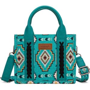 Wrangler Mini Aztec Tote Bag for Women Boho Small Top Handle Purse with Adjustable Strap(Boho Turquoise)