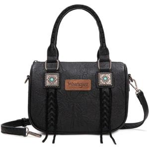 Wrangler Satchel Bag Fringe Crossbody Purse Turquoise Top Handle Shoulder Bag with Detachable Strap(Black)