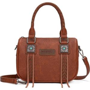 Wrangler Satchel Bag Fringe Crossbody Purse Turquoise Top Handle Shoulder Bag with Detachable Strap(Brown)