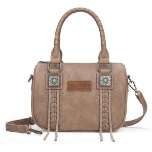 Wrangler Satchel Bag Fringe Crossbody Purse Turquoise Top Handle Shoulder Bag with Detachable Strap(Khaki)