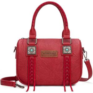 Wrangler Satchel Bag Fringe Crossbody Purse Turquoise Top Handle Shoulder Bag with Detachable Strap(Red)