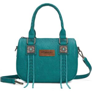 Wrangler Satchel Bag Fringe Crossbody Purse Turquoise Top Handle Shoulder Bag with Detachable Strap(Turquoise)