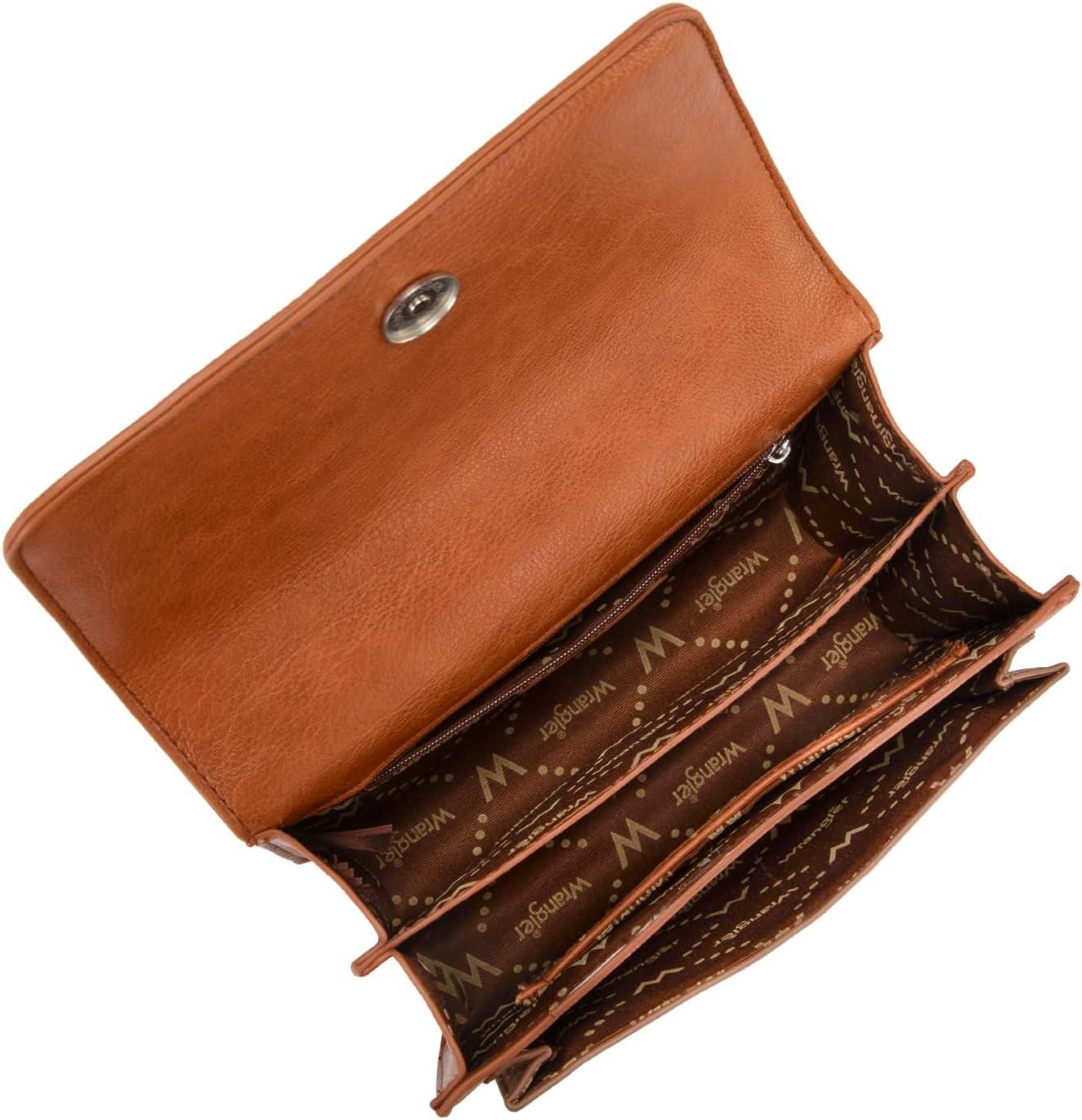 imageWrangler Flap Shoulder Bag for Women Vintage Floral Tooled Crossbody Purse with Chain StrapBrown