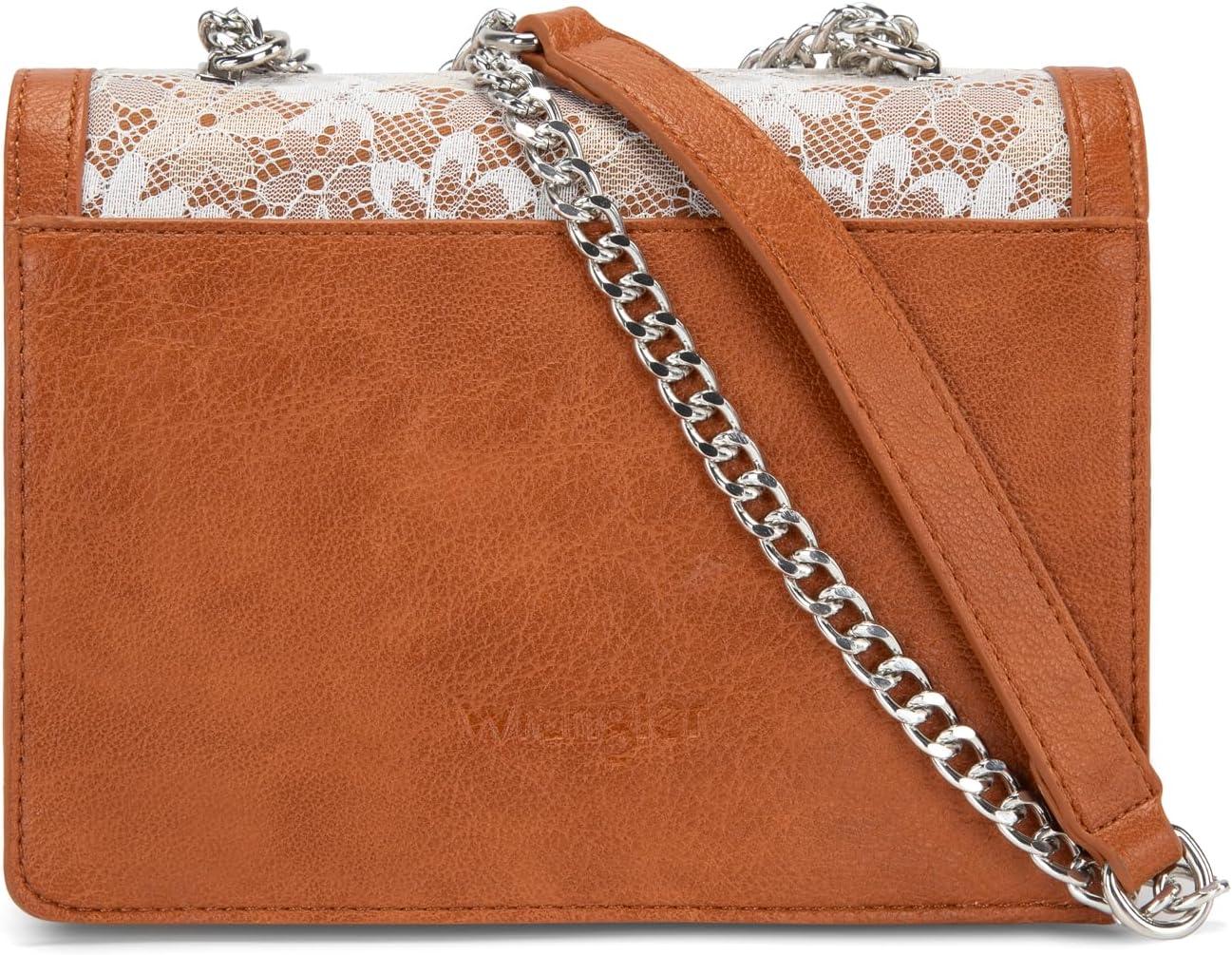 imageWrangler Flap Shoulder Bag for Women Vintage Floral Tooled Crossbody Purse with Chain StrapBrown