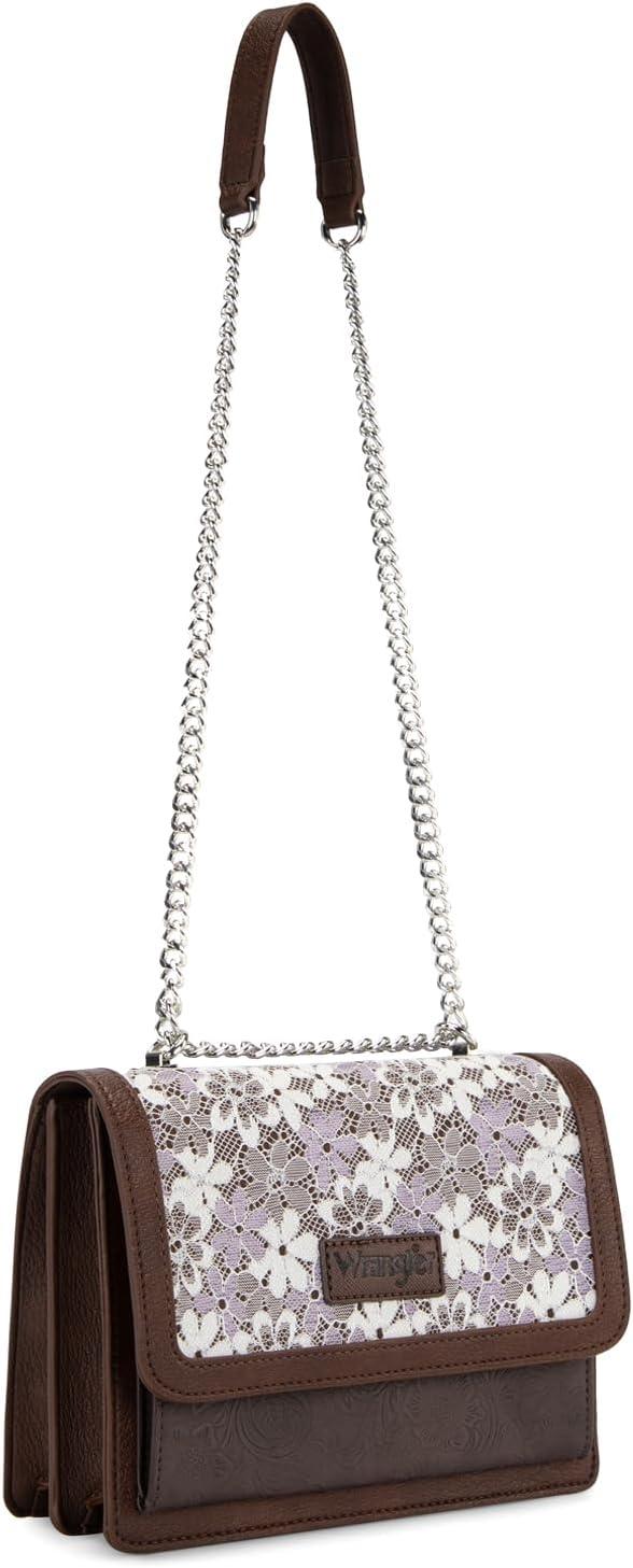imageWrangler Flap Shoulder Bag for Women Vintage Floral Tooled Crossbody Purse with Chain StrapCoffee