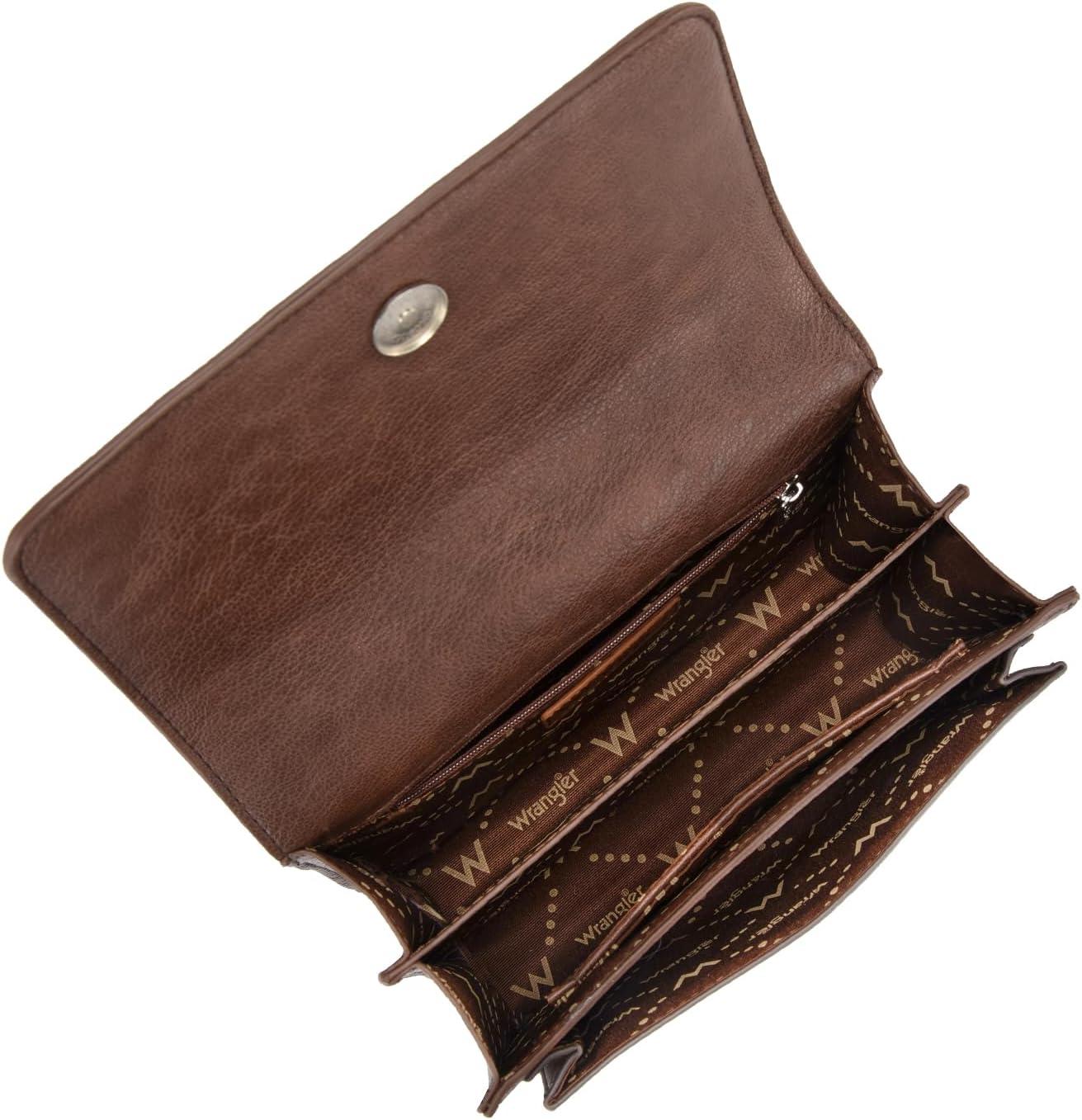 imageWrangler Flap Shoulder Bag for Women Vintage Floral Tooled Crossbody Purse with Chain StrapCoffee