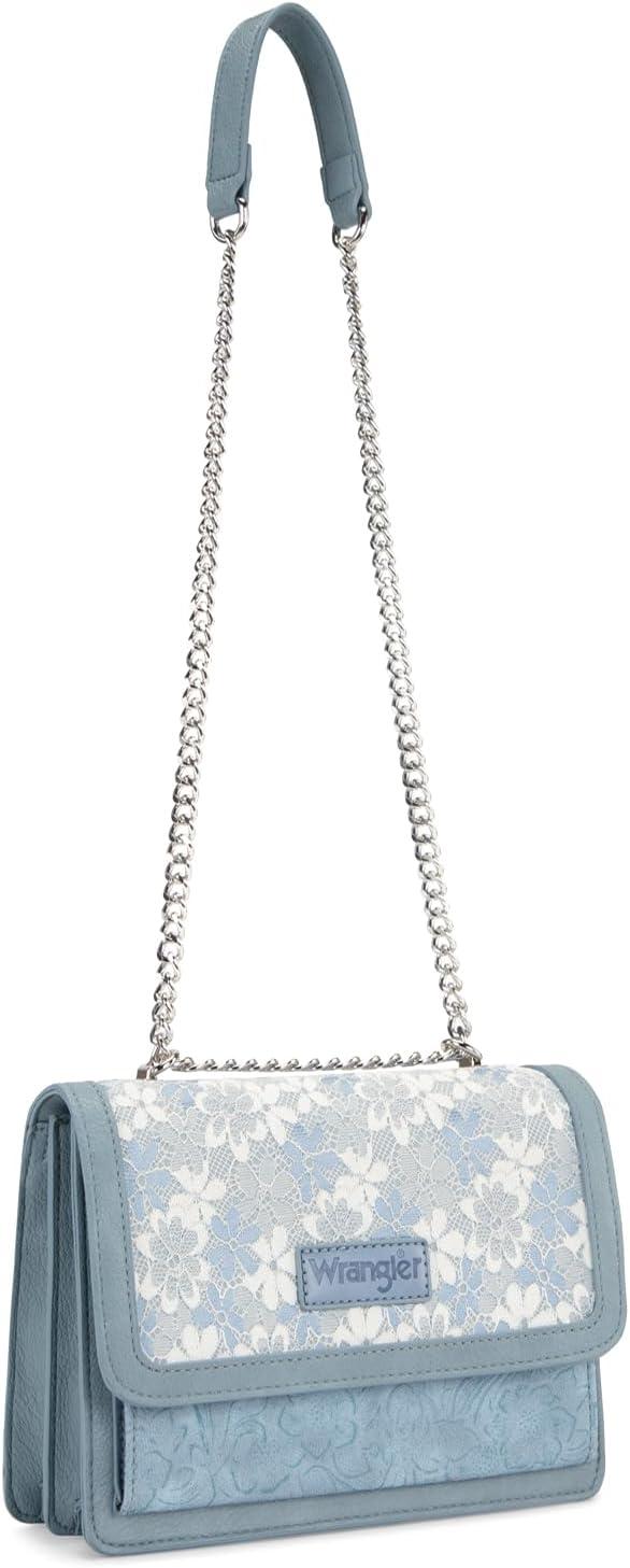 imageWrangler Flap Shoulder Bag for Women Vintage Floral Tooled Crossbody Purse with Chain StrapJean