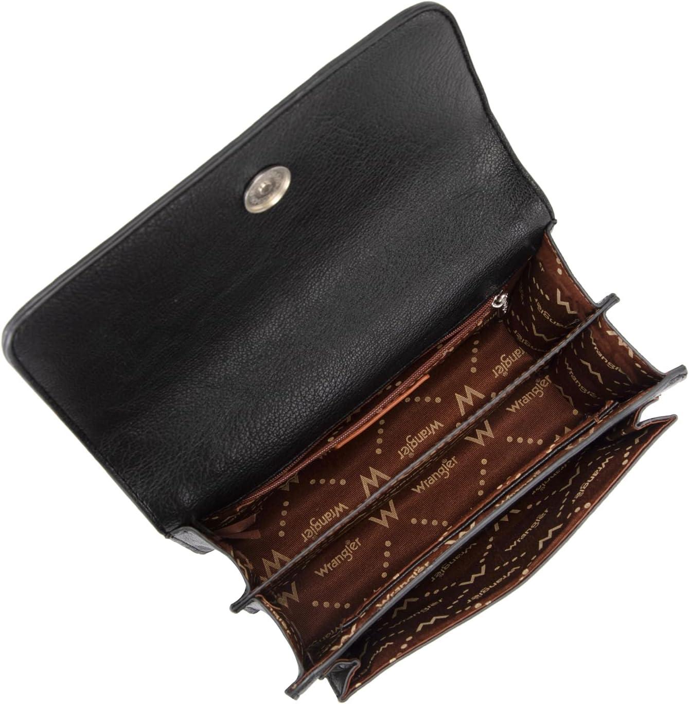 imageWrangler Flap Shoulder Bag for Women Vintage Floral Tooled Crossbody Purse with Chain StrapJet Black