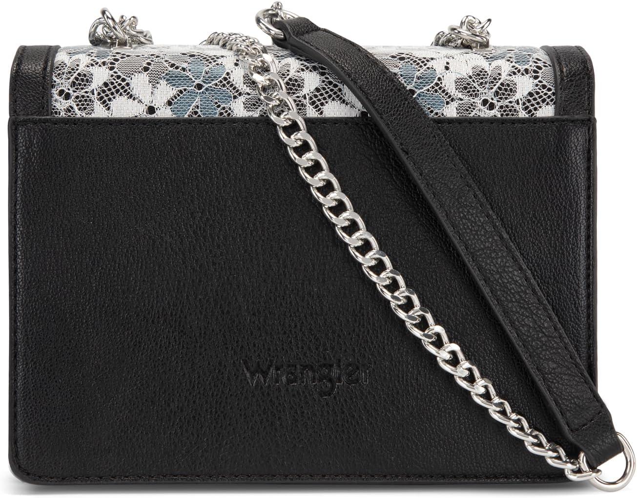 imageWrangler Flap Shoulder Bag for Women Vintage Floral Tooled Crossbody Purse with Chain StrapJet Black
