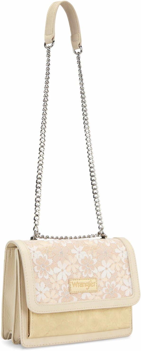 imageWrangler Flap Shoulder Bag for Women Vintage Floral Tooled Crossbody Purse with Chain StrapTan