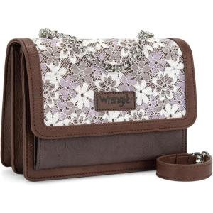 Wrangler Flap Shoulder Bag for Women Vintage Floral Tooled Crossbody Purse with Chain Strap(Coffee)