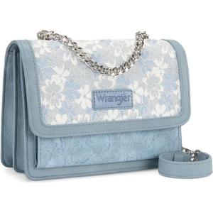 Wrangler Flap Shoulder Bag for Women Vintage Floral Tooled Crossbody Purse with Chain Strap(Jean)