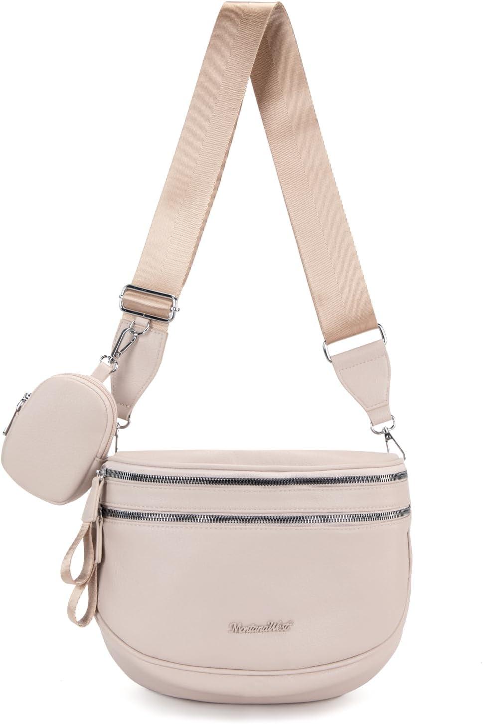 imageMontana West Crossbody Bags for Women Large Bum Bag Sling Belt Purse Fanny Packs with Adjustable Wide StrapBeige