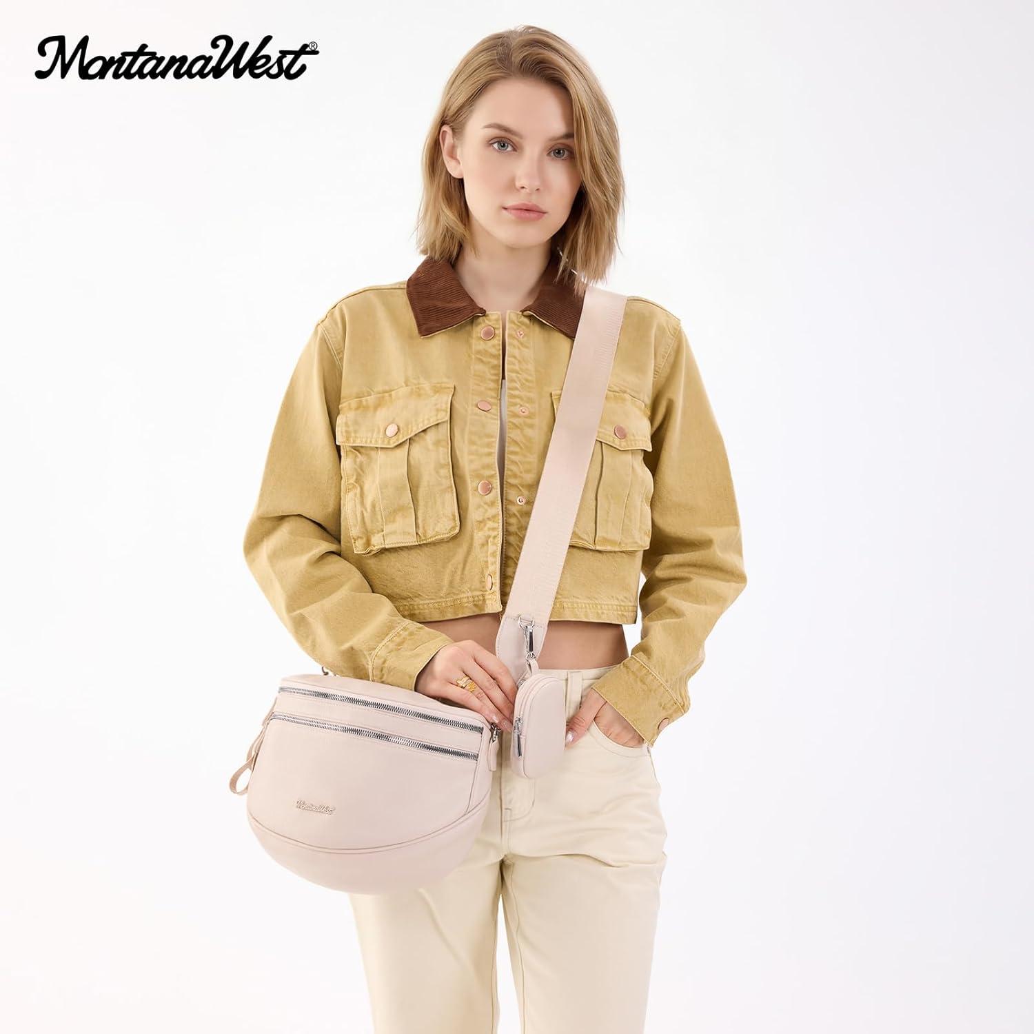 imageMontana West Crossbody Bags for Women Large Bum Bag Sling Belt Purse Fanny Packs with Adjustable Wide StrapBeige