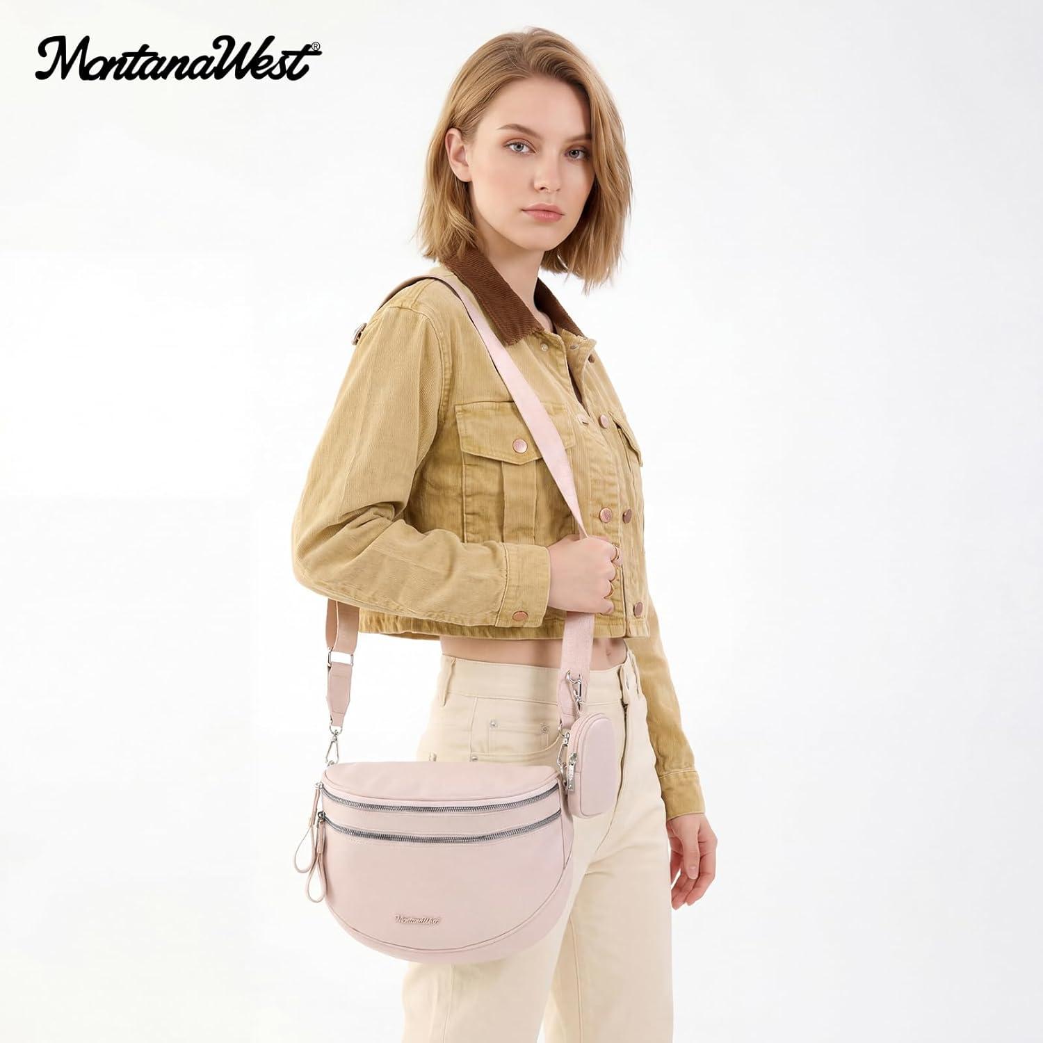 imageMontana West Crossbody Bags for Women Large Bum Bag Sling Belt Purse Fanny Packs with Adjustable Wide StrapBeige