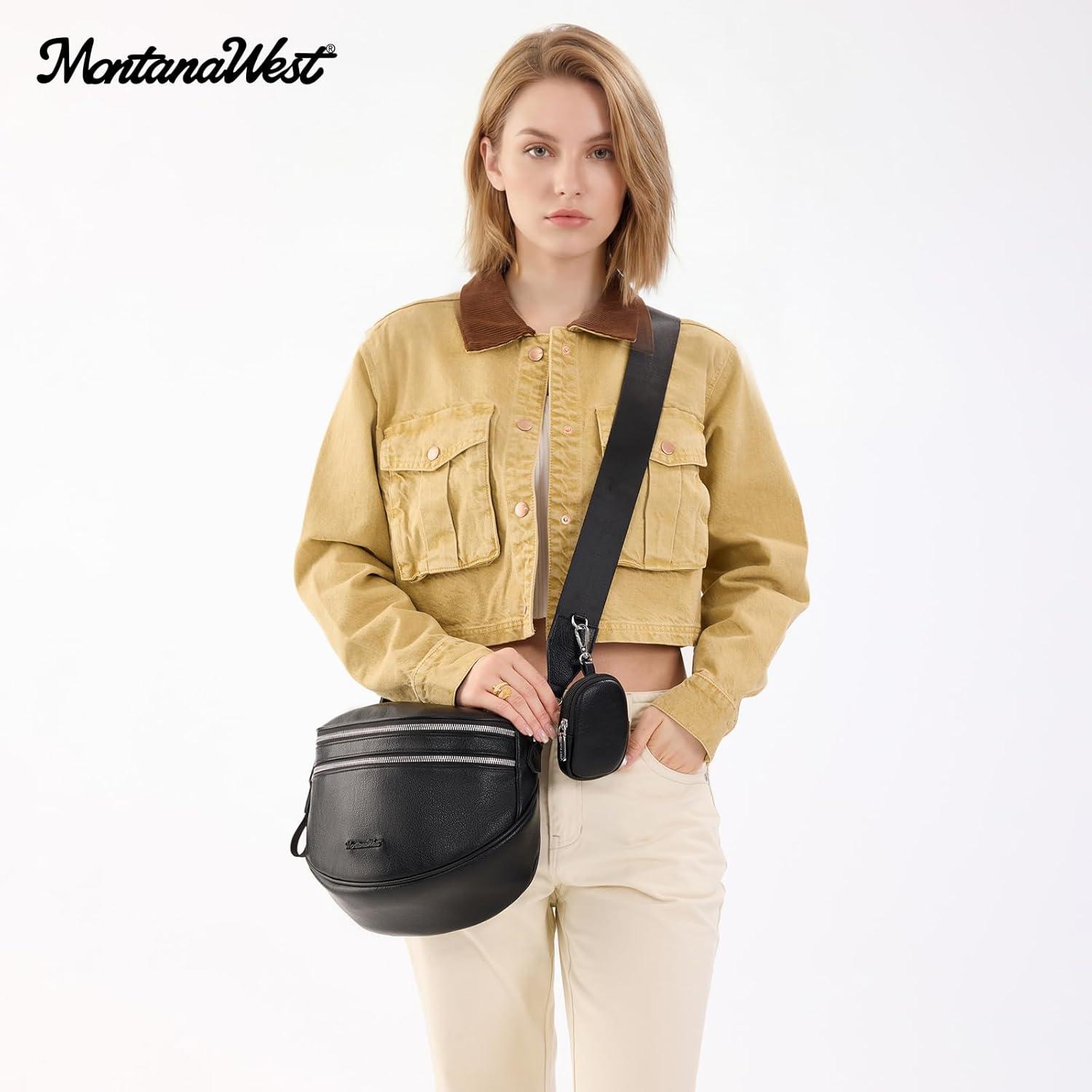 imageMontana West Crossbody Bags for Women Large Bum Bag Sling Belt Purse Fanny Packs with Adjustable Wide StrapBlack
