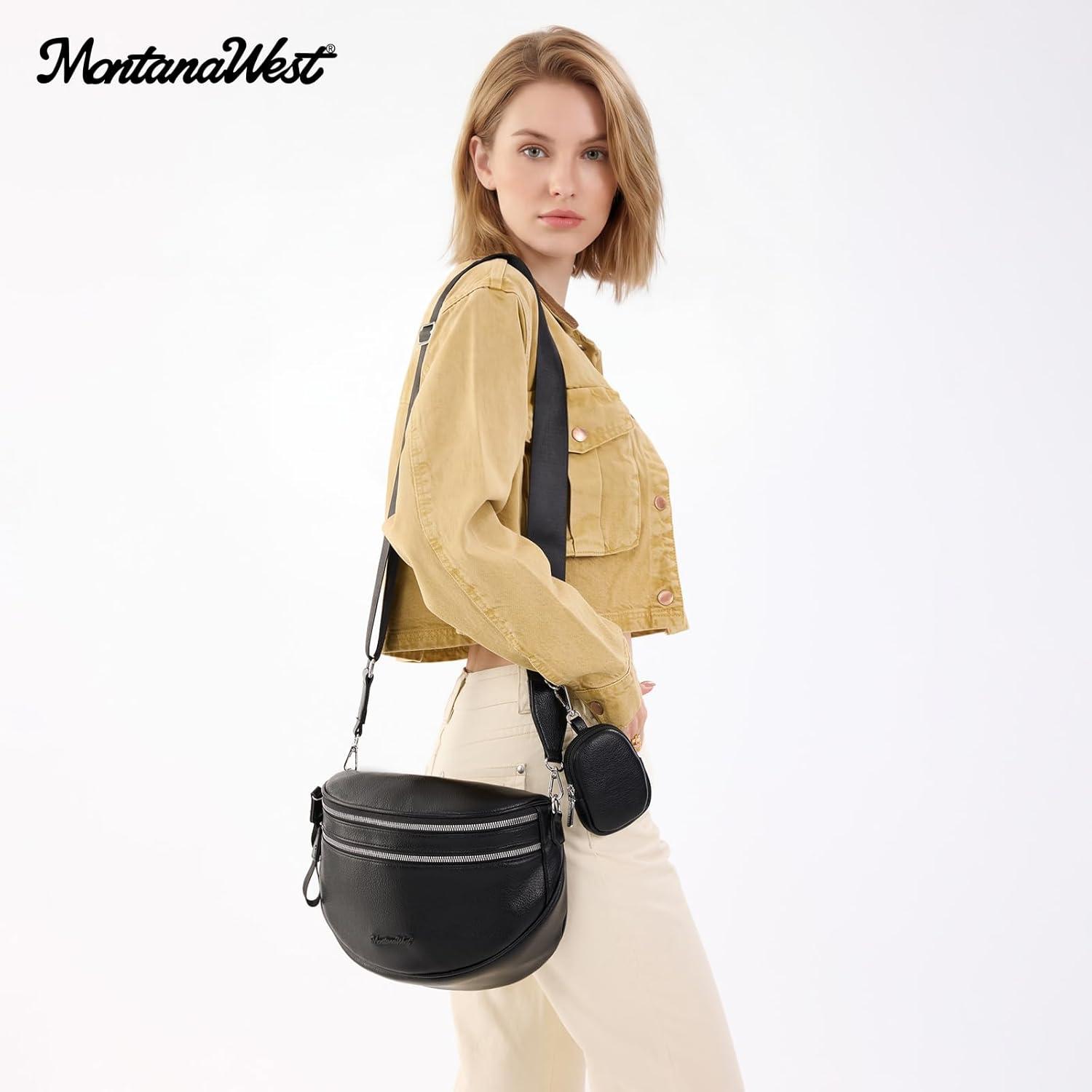 imageMontana West Crossbody Bags for Women Large Bum Bag Sling Belt Purse Fanny Packs with Adjustable Wide StrapBlack